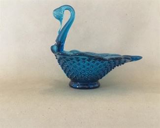 Hobnail glass swan dish