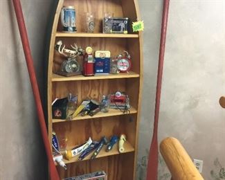 boat bookcase with oars