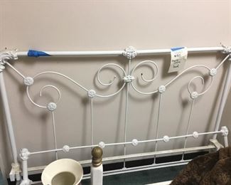 Twin size white wrought iron head+foot board