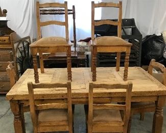 Pine dining room table and chairs 
