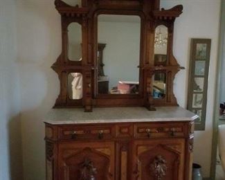 Gorgeous Victorian Marble China Hutch & Buffet!