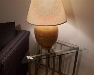 Where else can you buy a triangular table?  Lamp also for sale. 