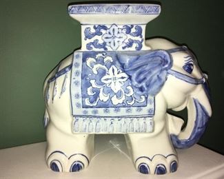 Blue and white ceramic elephant plant stand