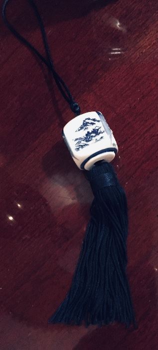 Asian blue and white scroll weight