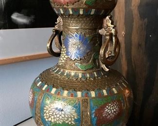 Antique Cloisonné Asian vase has hole on a bottom