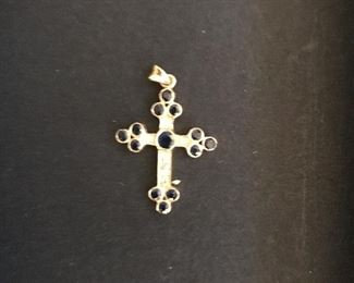 14K gold Cross with sapphires