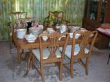 art of 9 piece Dining Room Set; Table (3 leaves and pads), 6 chairs (2 with arms), China Cabinet, Buffet