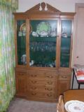 Part of 9 piece Dining Room Set; Table (3 leaves and pads), 6 chairs (2 with arms), China Cabinet, Buffet