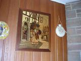 Intricate Marquetry Picture; the picture is made of inlaid pieces of wood of different colors, type and grain
