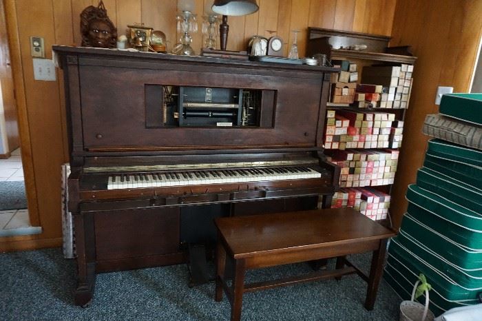 working player piano w/ approx. 300 rolls