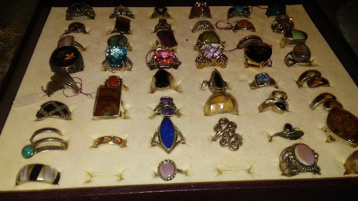 Collection of sterling silver rings with mounted semi precious stones