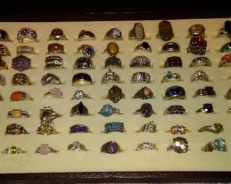 Collection of sterling silver rings with mounted semi precious stones