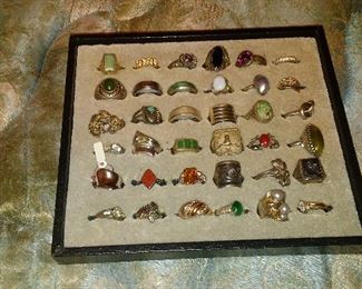 Collection of sterling silver rings with mounted semi precious stones