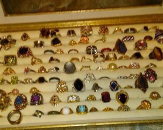 Collection of sterling silver rings with mounted semi precious stones