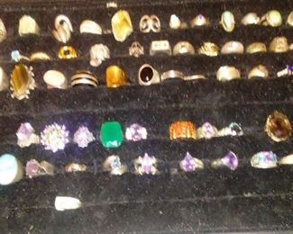 Collection of sterling silver rings with mounted semi precious stones
