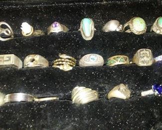 Collection of sterling silver rings with mounted semi precious stones