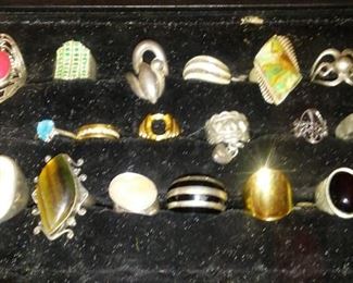 Collection of sterling silver rings with mounted semi precious stones