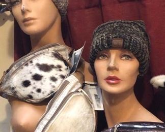 Cow hide fanny packs and hats NEW 