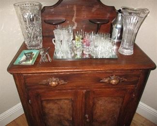 Antique dry sink with acorn pulls - misc. crystal