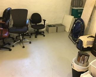 Office chairs, storage containers, etc