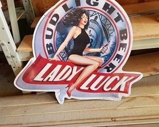Bud Light beer Lady Luck metal sign