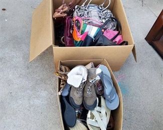 large lot of purses and shoes