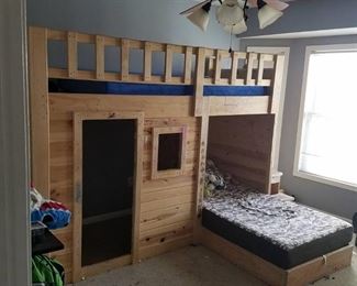 Twin Size Loft / Bunk Bed includes 2 Mattresses - Homemade; Will have to be disassembled to remove from room