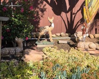 3 life size fawn deer figures c. 1950s solid cement on Iron frame.   $150.00
