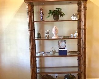 Lighted display shelf with Lladro, Japanese and other nice collectibles 