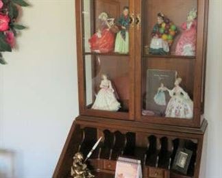 Victorian Drop Front Secretary Desk with Glass Book Shelf Curio Cabinet 