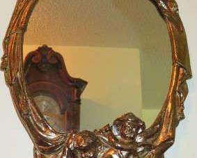 Small Vintage Solid Brass Cherub Wall Mirror