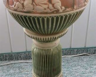 Pair Roseville Art Pottery Donatello Cherub Jardinere Planter and Pedestal 