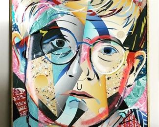 Signed oil painting of David Hockney from 1985.