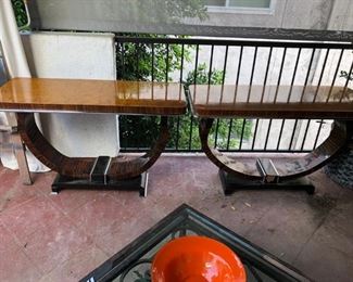 Pair of Tigerwood Art Deco Consoles from Buenos Aires