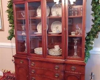Mid-Century Petite Glass Front Hutch. Perfect for display with adjustable shelves and plate gallies.