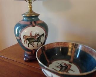 Equestrian Cameo Lamp with matching Punch Bowl.