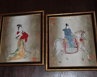 Hand painted and signed on canvas 23" x 27" framed Asian art