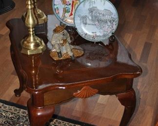 Cherry side table with fan finial and cabriolet legs, 26"w x21"h x 21"d