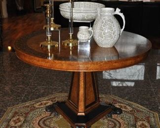 Spectacular 44" round mahogany pedestal foyer/dining table by Baker Furniture!