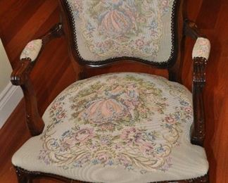 Victorian needlepoint style arm chair, 23"w x 37"h x 20"d