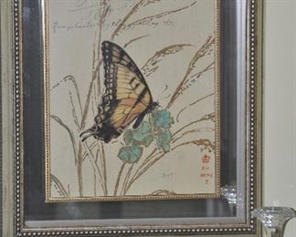 Adorable mirrored shadow box framed butterfly art, 18" x 22"