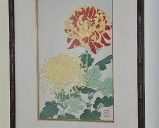 Wonderful vintage bamboo framed and matted 16.5" x 22" signed Shodo Kawarazaki  Japanese Wood Block print