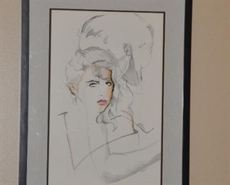 Framed and matted "Day Dreamer" watercolor stamped aquarelle by  A. Martin,   21" x 31"
