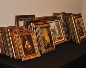 Dozens of framed vintage and antique oil on canvas artwork available
