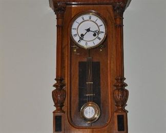 One of the many antique wall clocks available. Carved mahogany RA wall clock