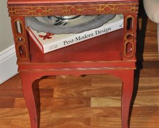 Painted two tier Asian style wooden side table,15"w x 24.5"h x 19"d (2 available)