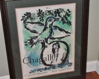 Chagall offset lithograph framed from the Galerie Maeght circa 1962.  31" x 38"