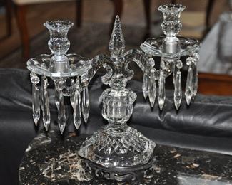 Stunning antique crystal 2 arm candelabra with crystal drops 
