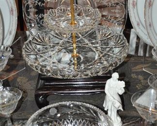 Wonderful Fostoria Corsage etched and cut crystal serving pieces
