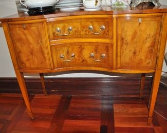 Vintage burl-maple 2 drawer sideboard/server by BeVan-Funnell English Fine Furniture, 42"w x 35"h x 18"d